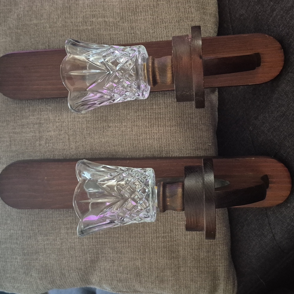 Vintage MCM Wood Wall Candle Holder Sconces Votive Cups